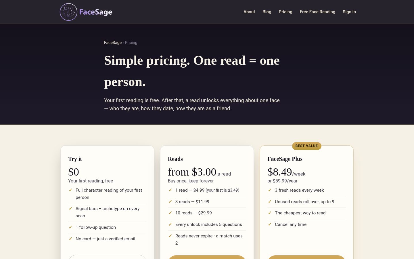 FaceSage Pricing