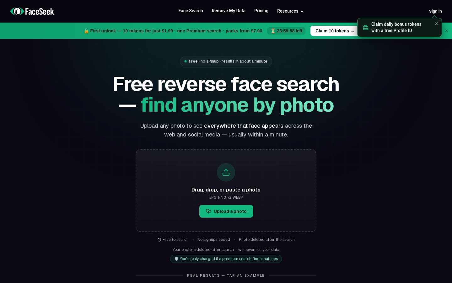 FaceSeek Homepage