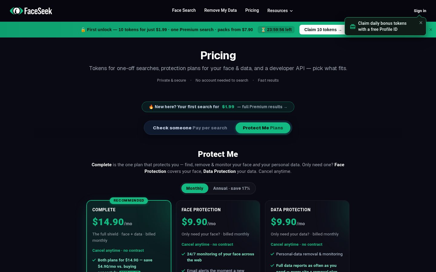 FaceSeek Pricing