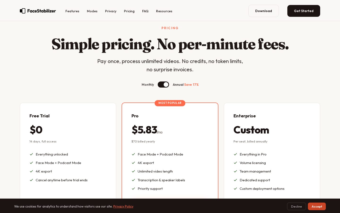 FaceStabilizer Pricing
