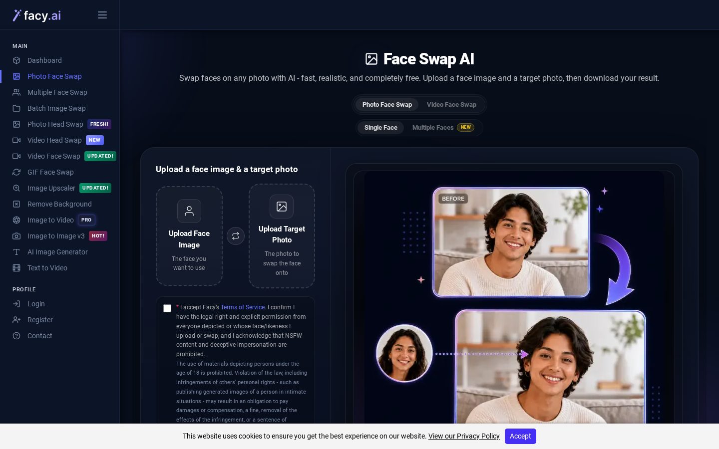 Facy AI Face Swap Homepage