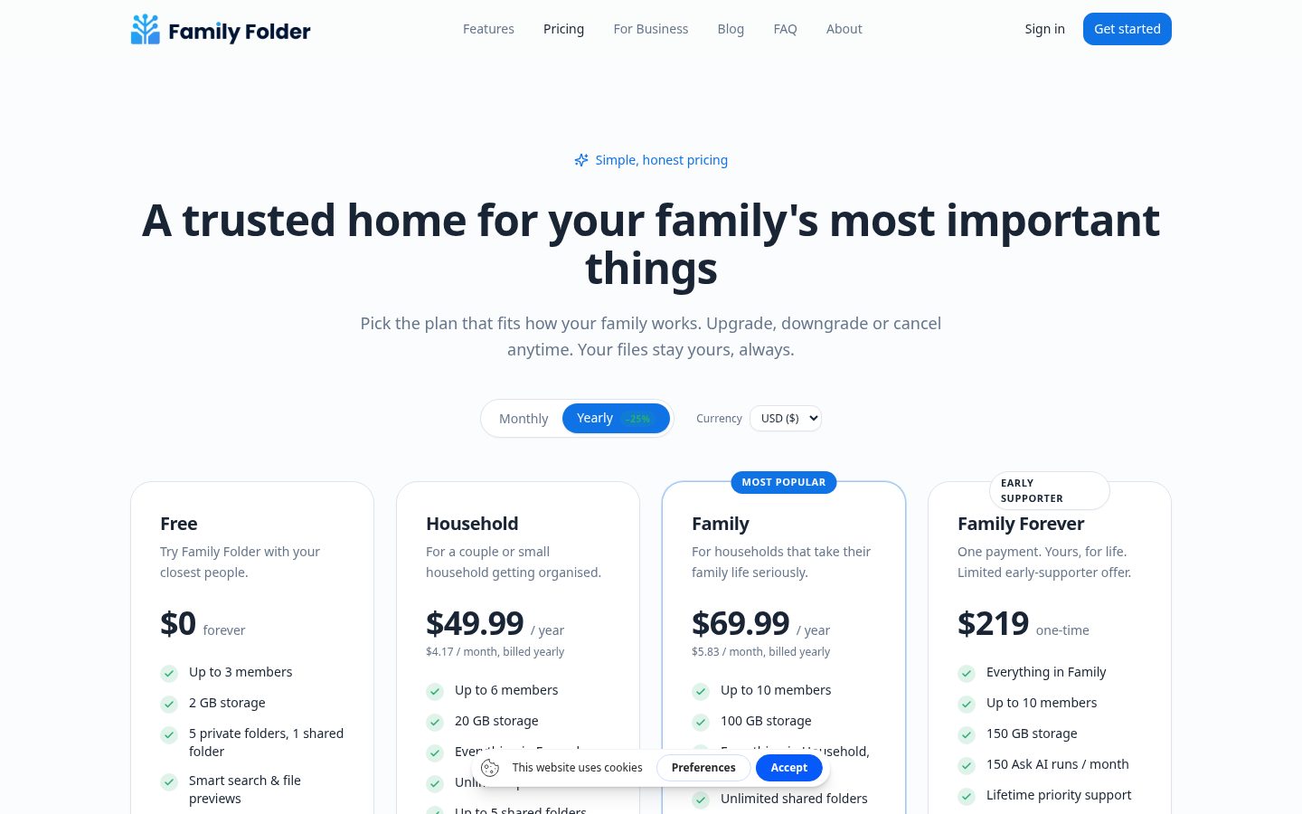 Family Folder Pricing