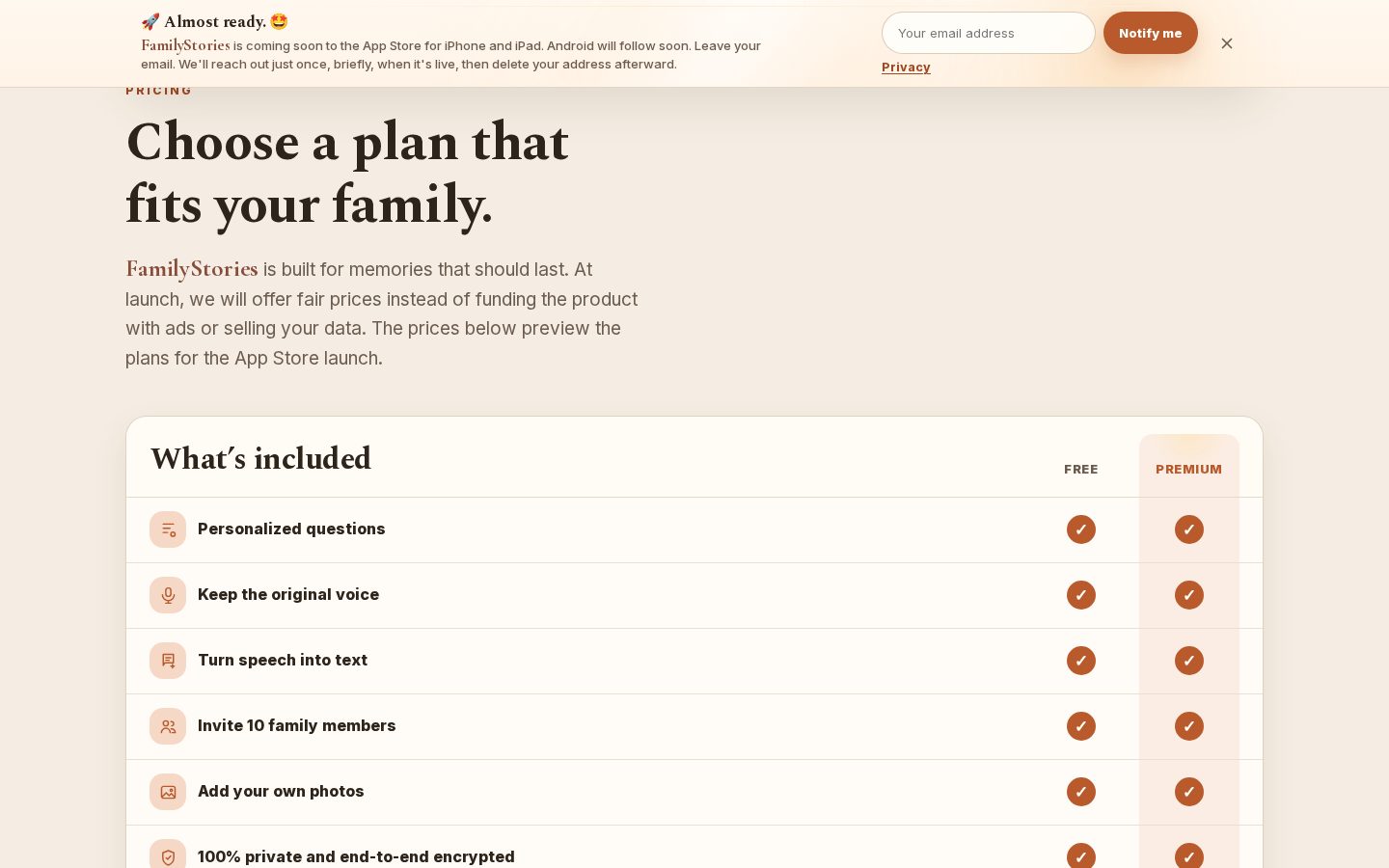 FamilyStories Pricing
