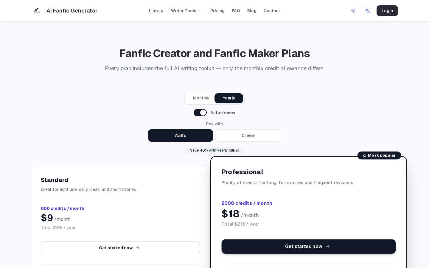 fanfic generator Pricing