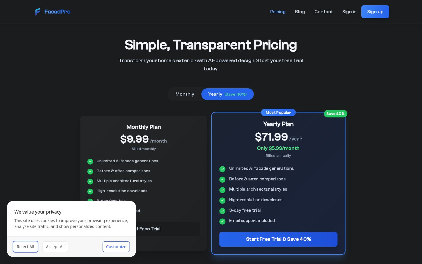FasadPro - Facade AI Pricing