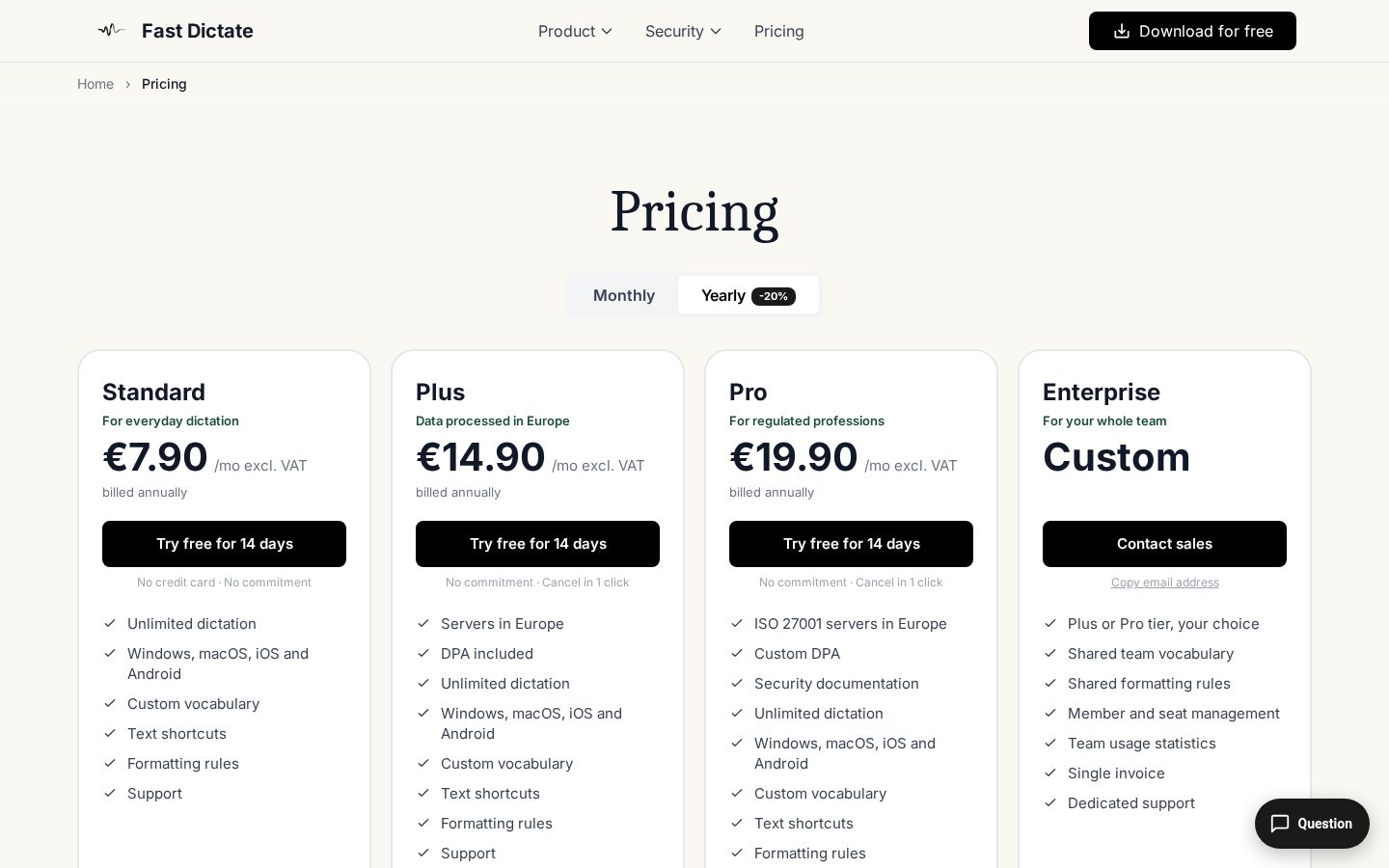 Fast Dictate Pricing
