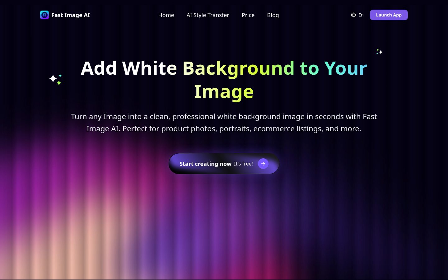Fast Image AI White Background Homepage