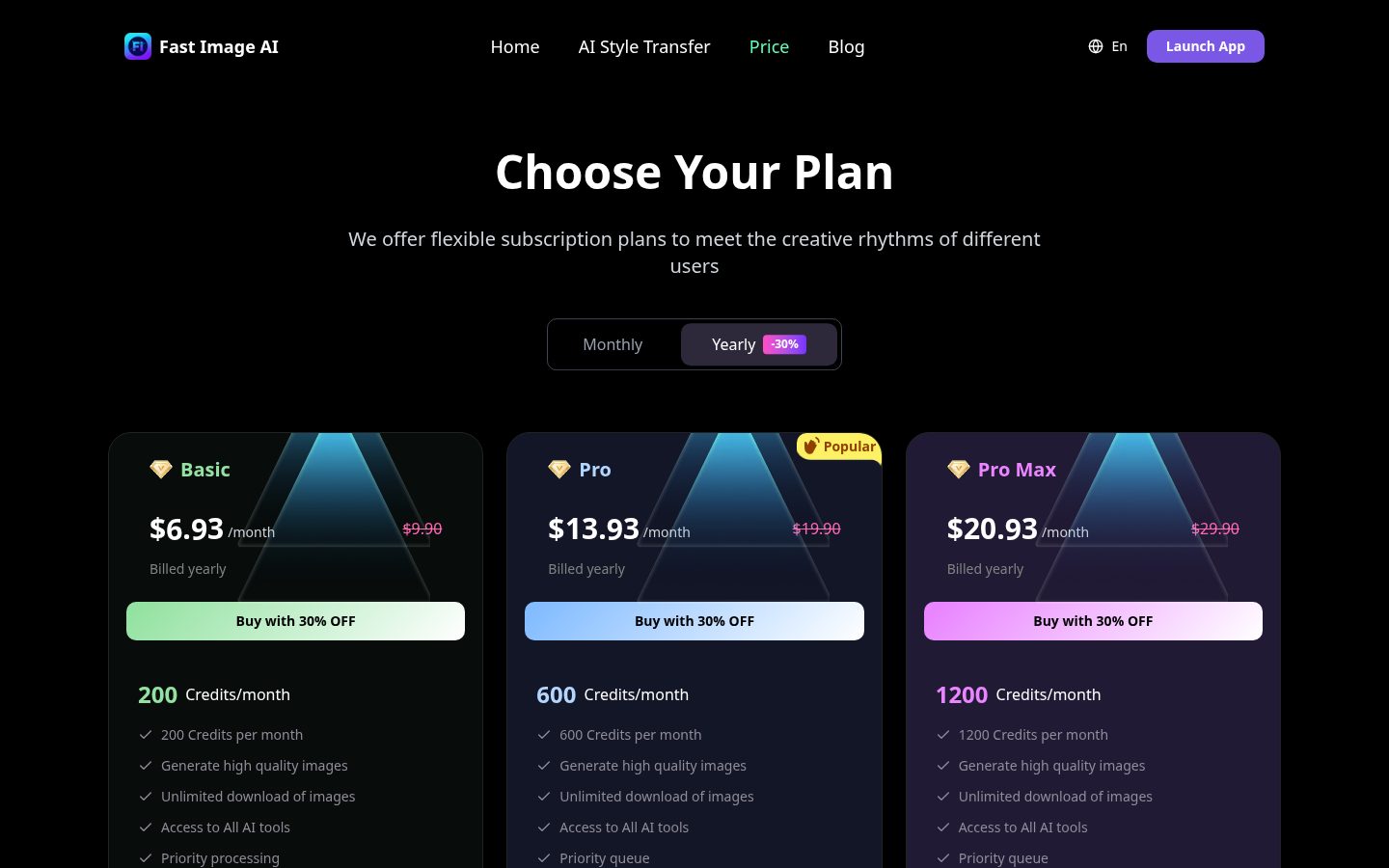 Fast Image AI White Background Pricing