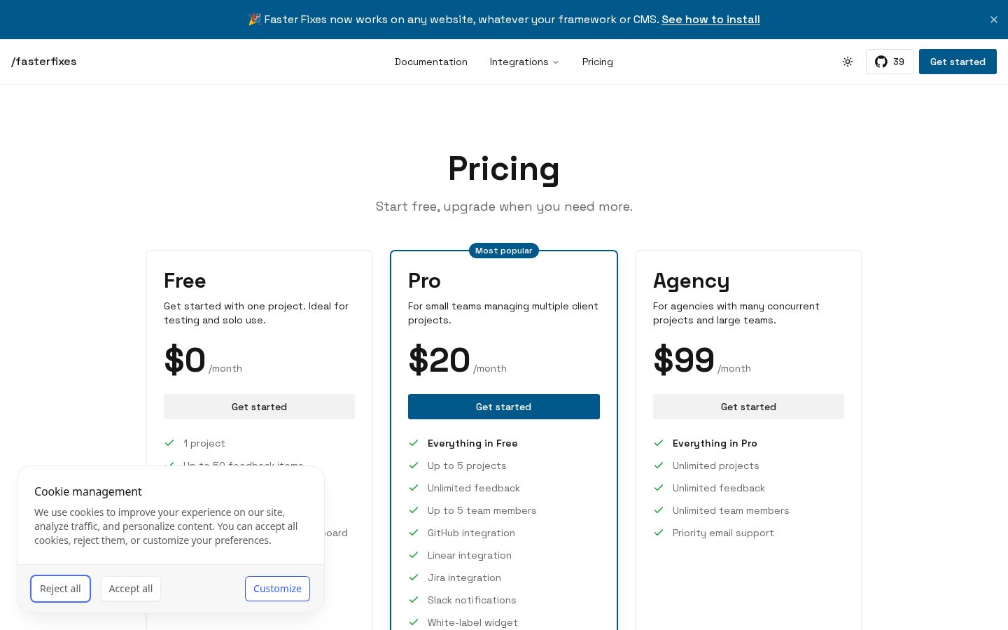 FasterFixes Pricing