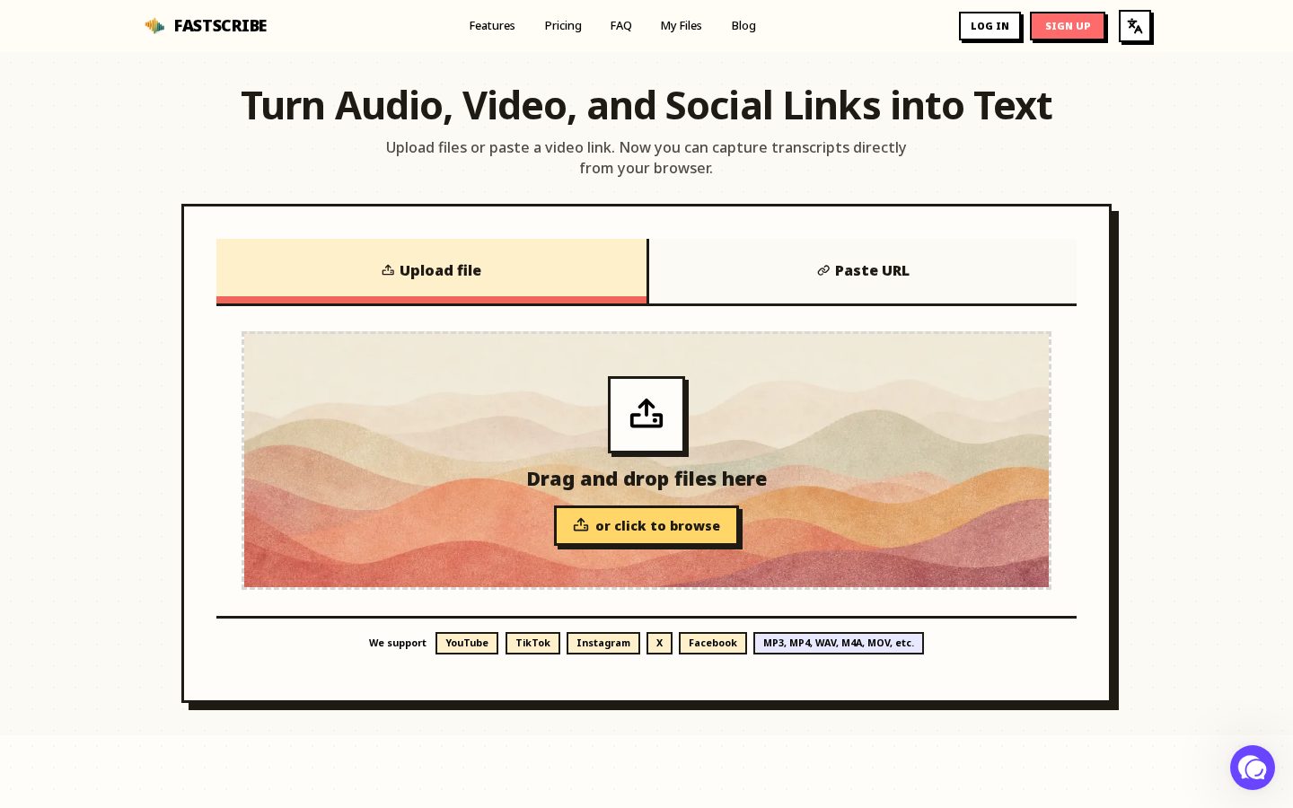 FastScribe Audio to Text Converter Homepage
