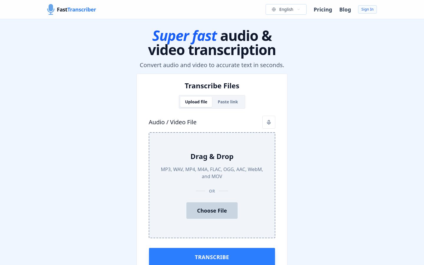 FastTranscriber Homepage