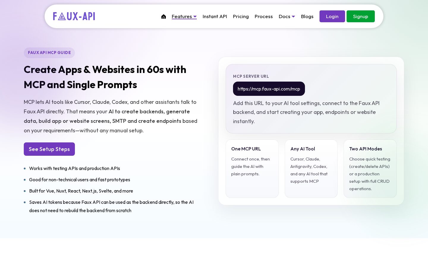 Faux-API AI App Builder Homepage