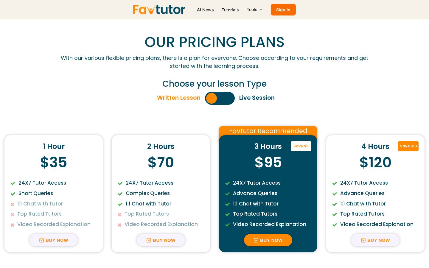 FavTutor Pricing