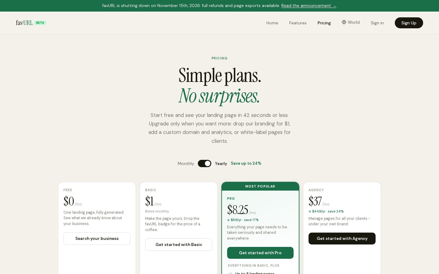 favURL Pricing