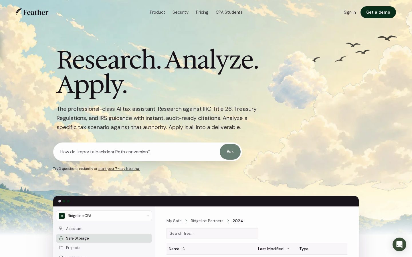 Feather Tax AI Homepage