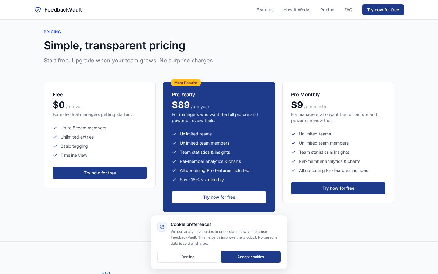 FeedbackVault Pricing