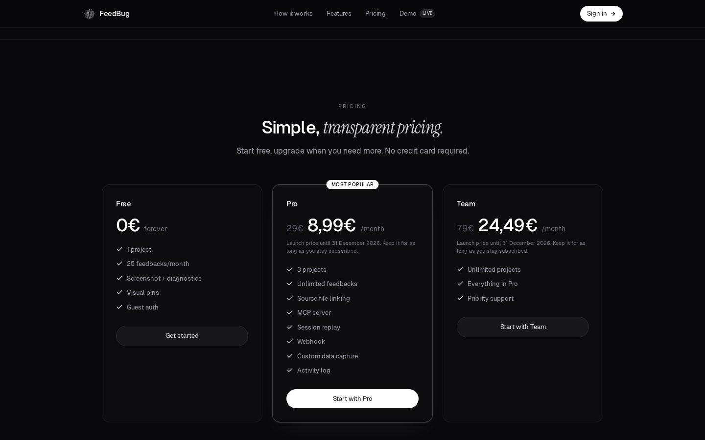 Feedbug Pricing