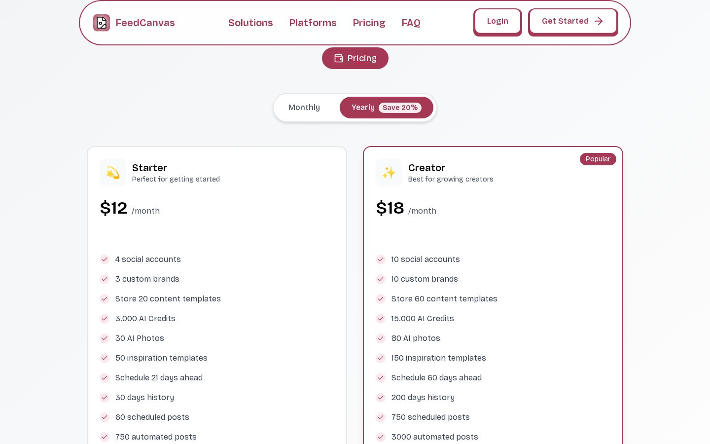 FeedCanvas Pricing