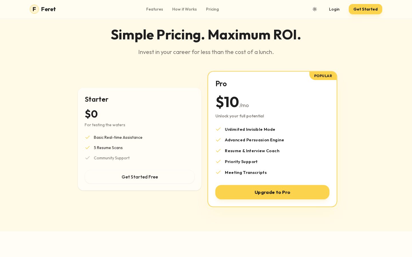 Feret Pricing