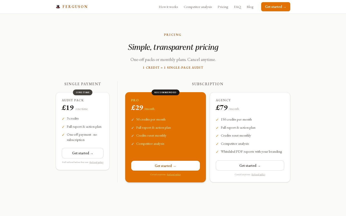 Ferguson Pricing