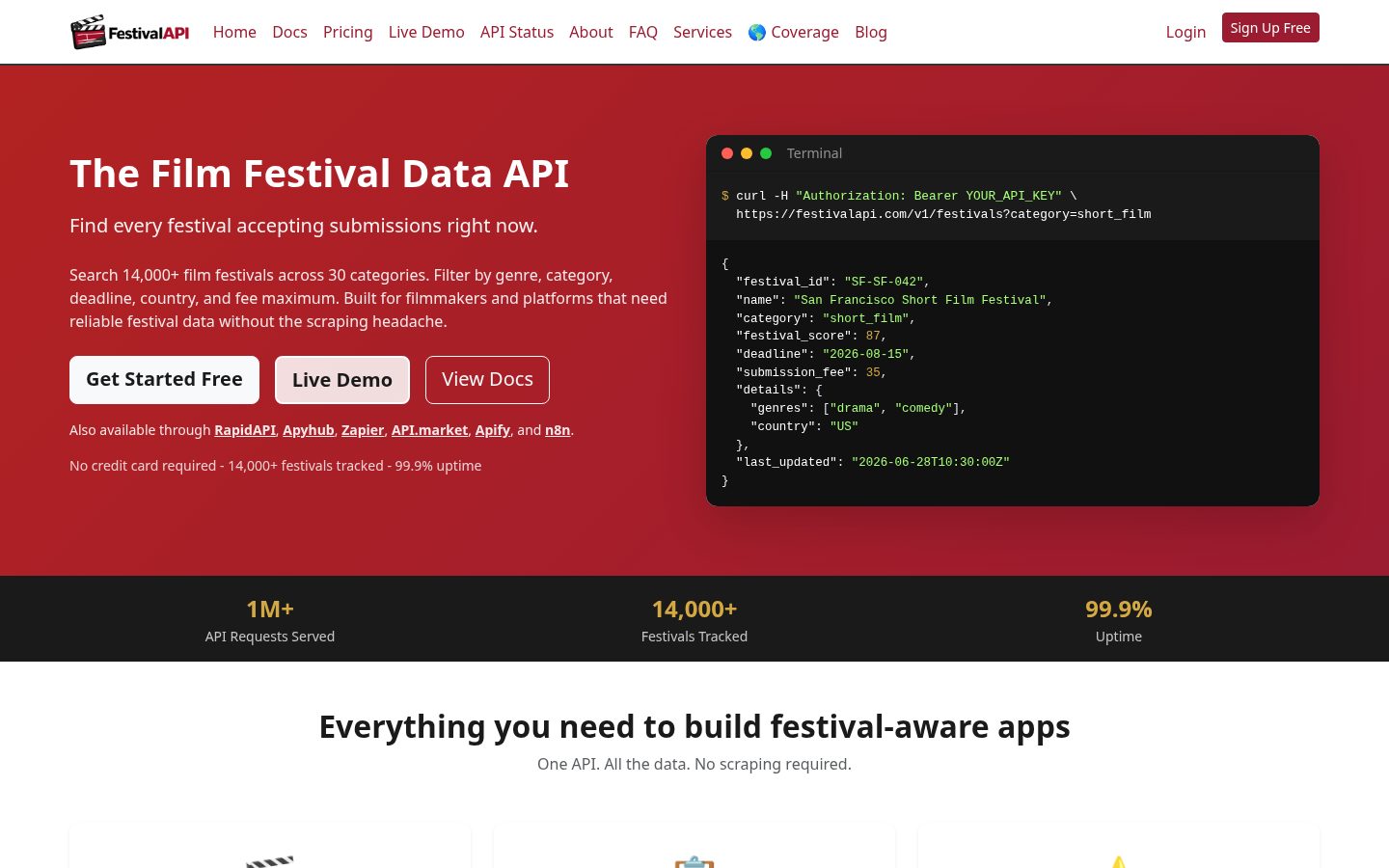 Festival API Homepage