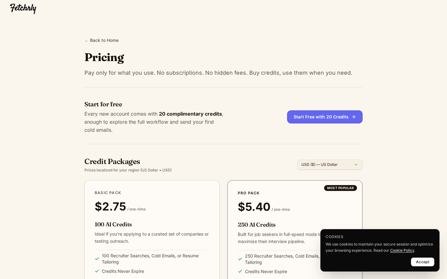 FetchrLy Pricing