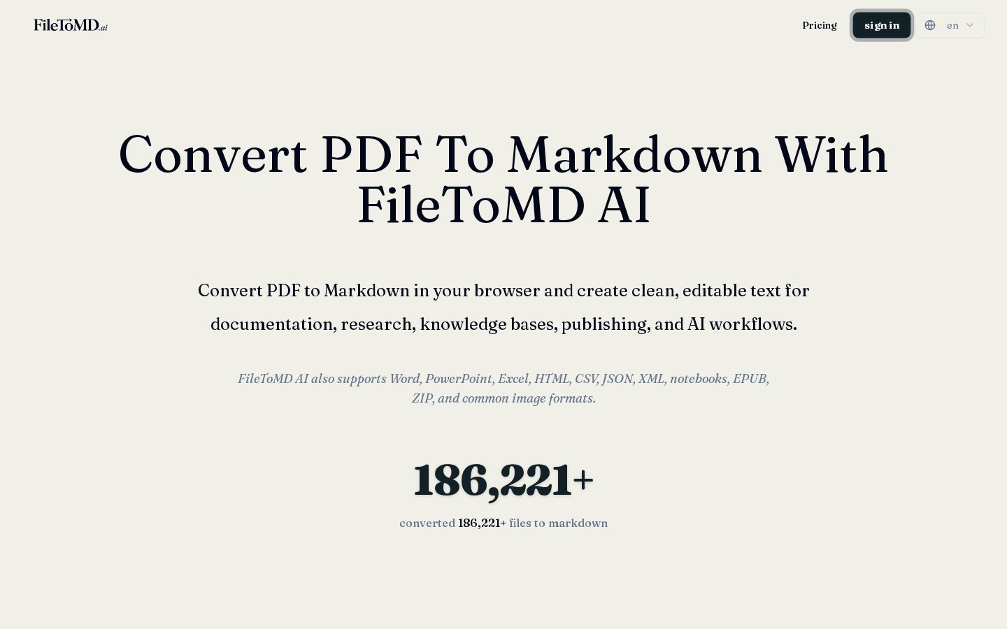 FILETOMD AI Homepage