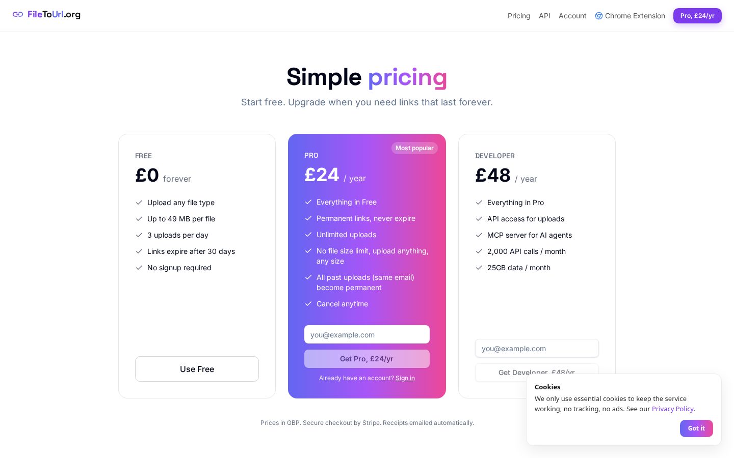 FileToUrl.org Pricing