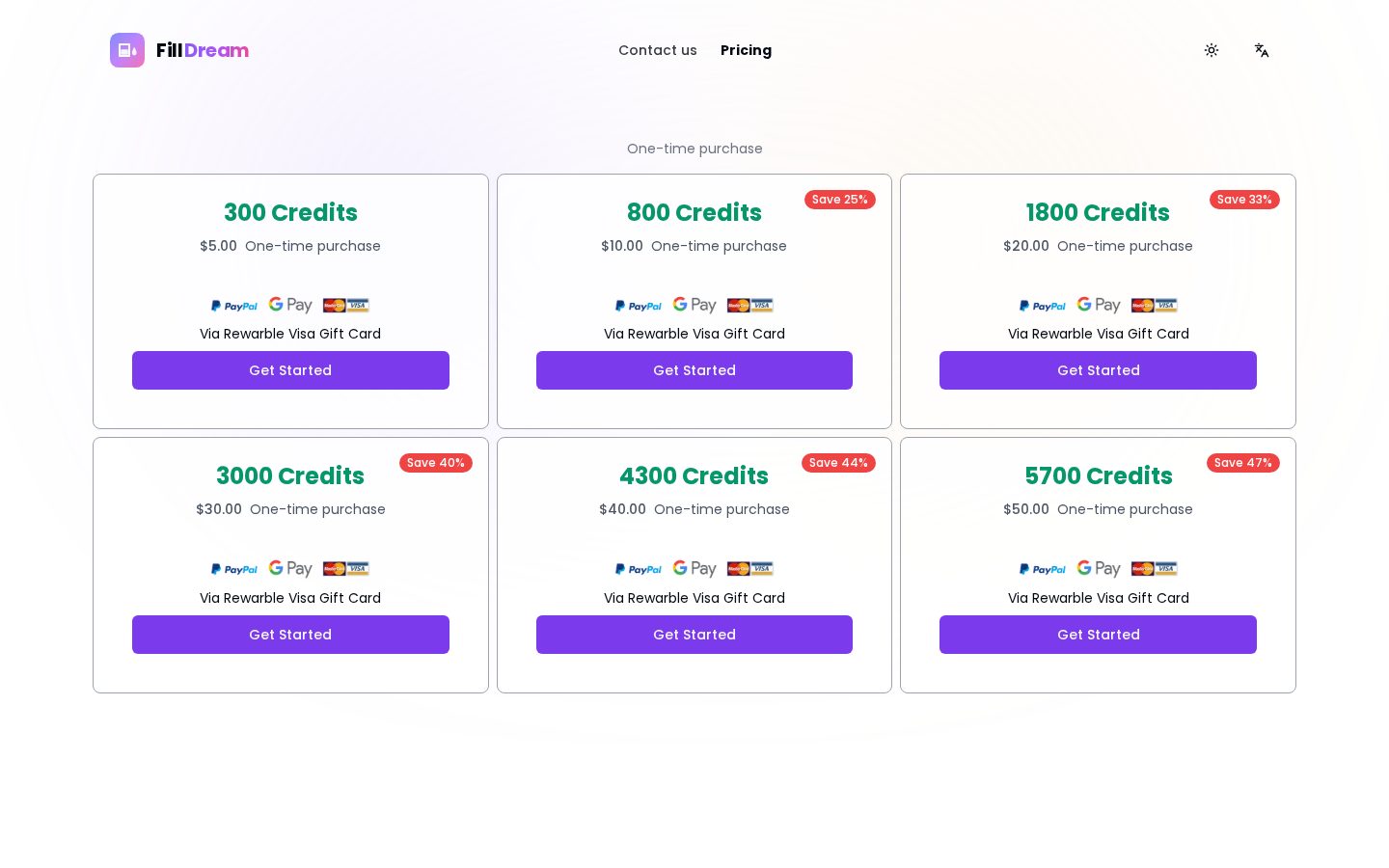 FillDream Pricing