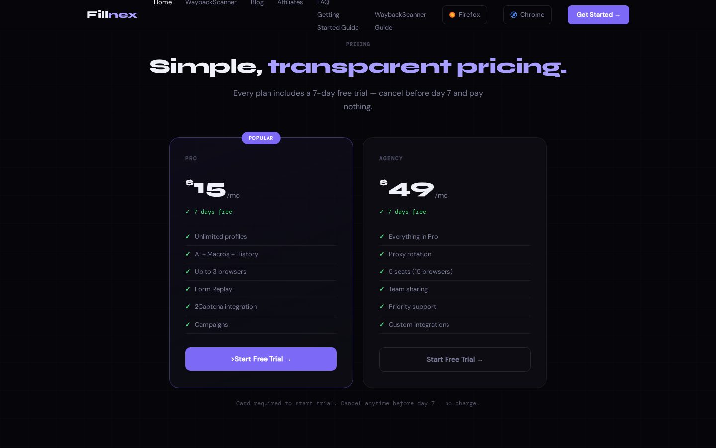Fillnex Pricing