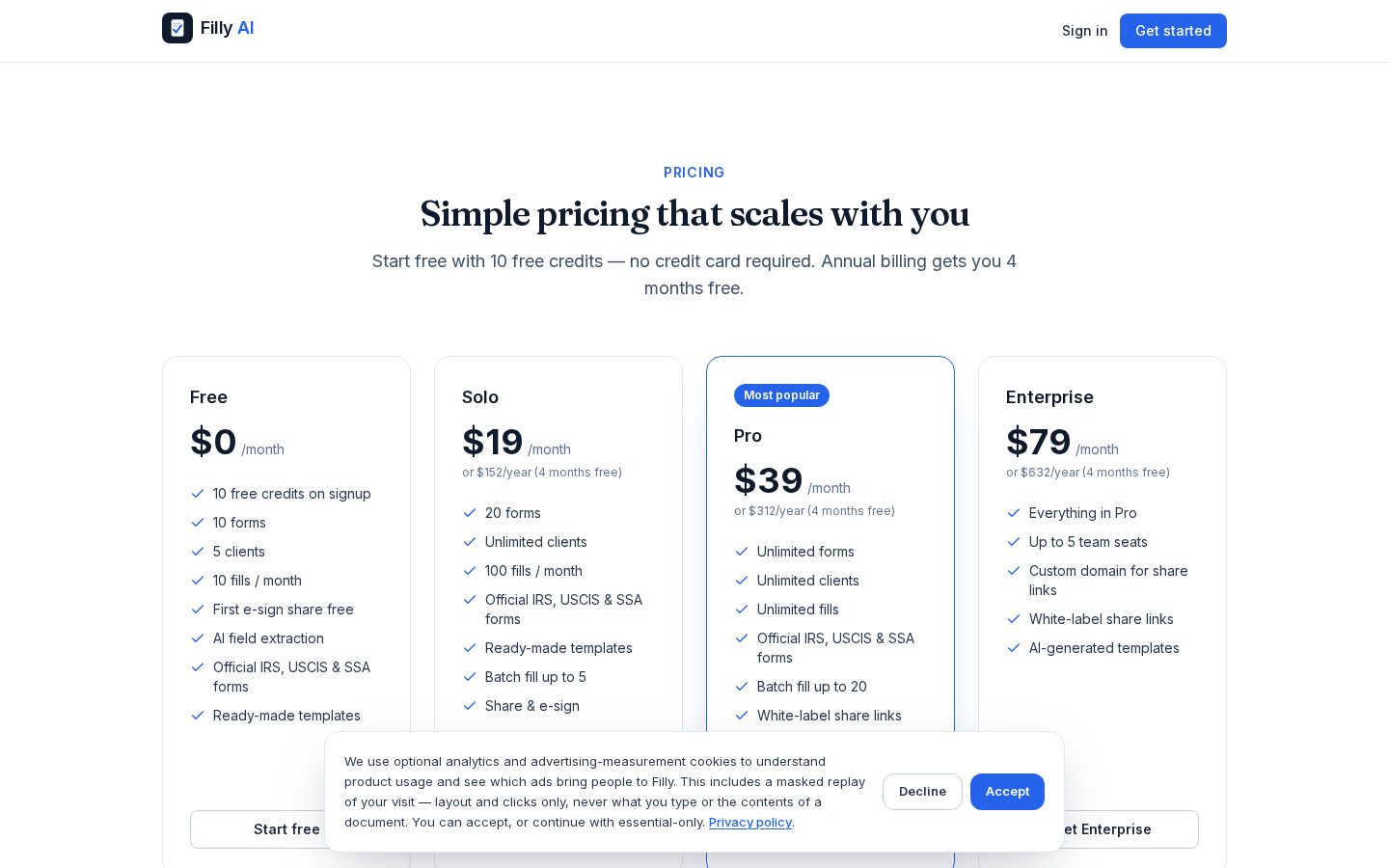 Filly AI Pricing