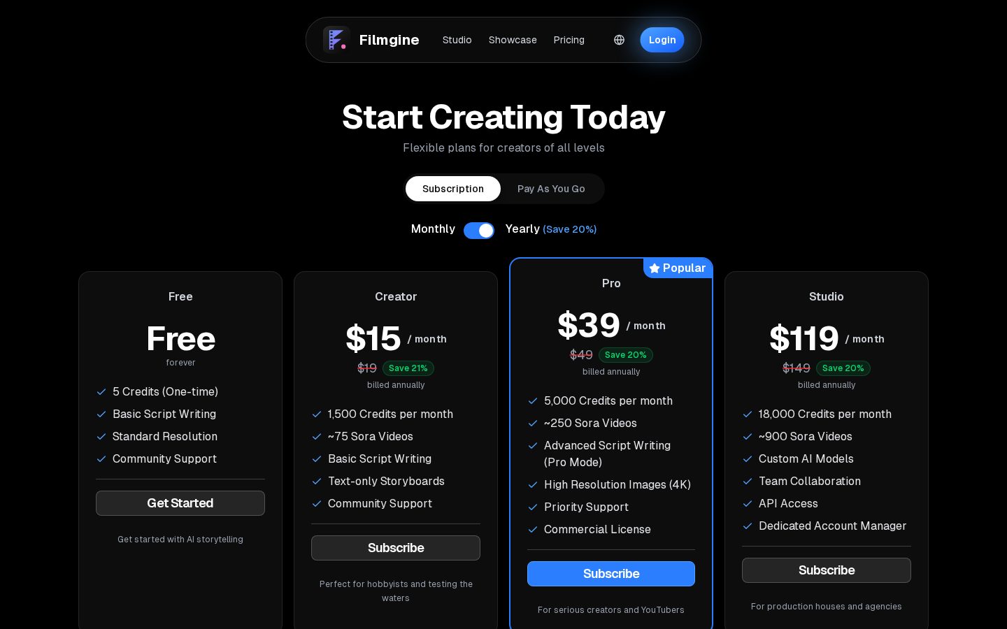 Filmgine Pricing