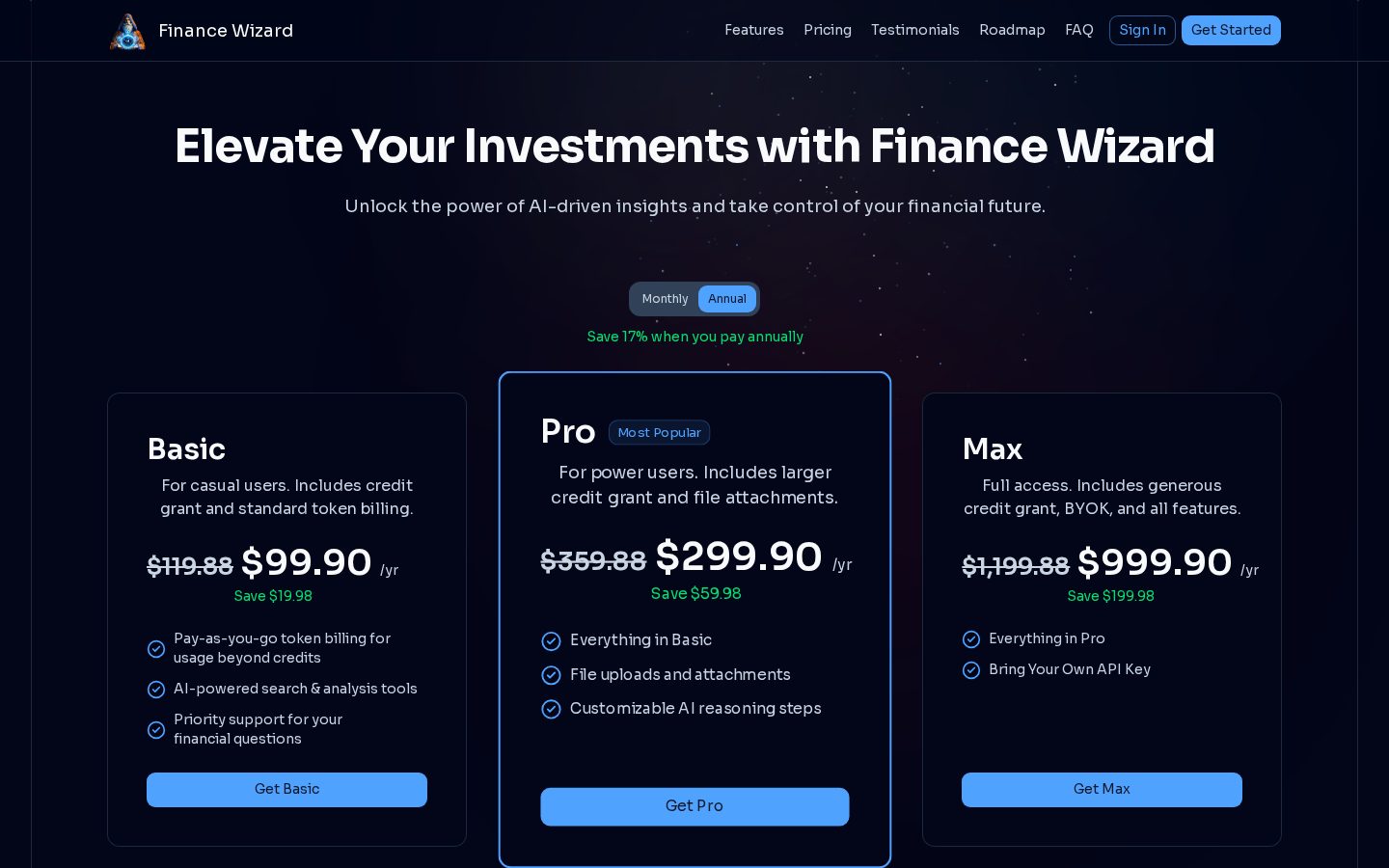 Finance Wizard Pricing