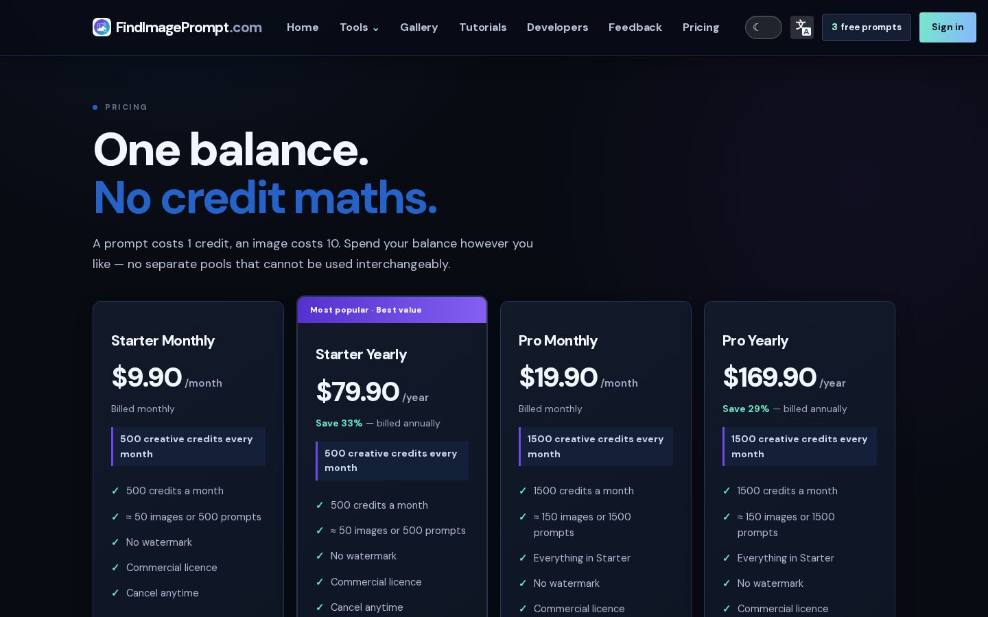 Find Image Prompt Pricing