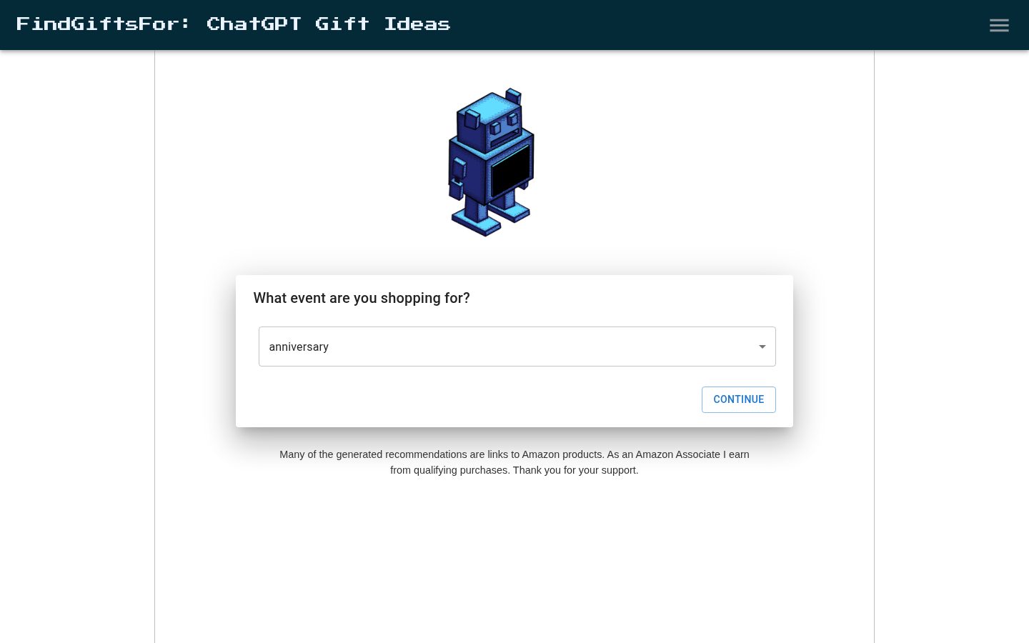 FindGiftsFor Homepage