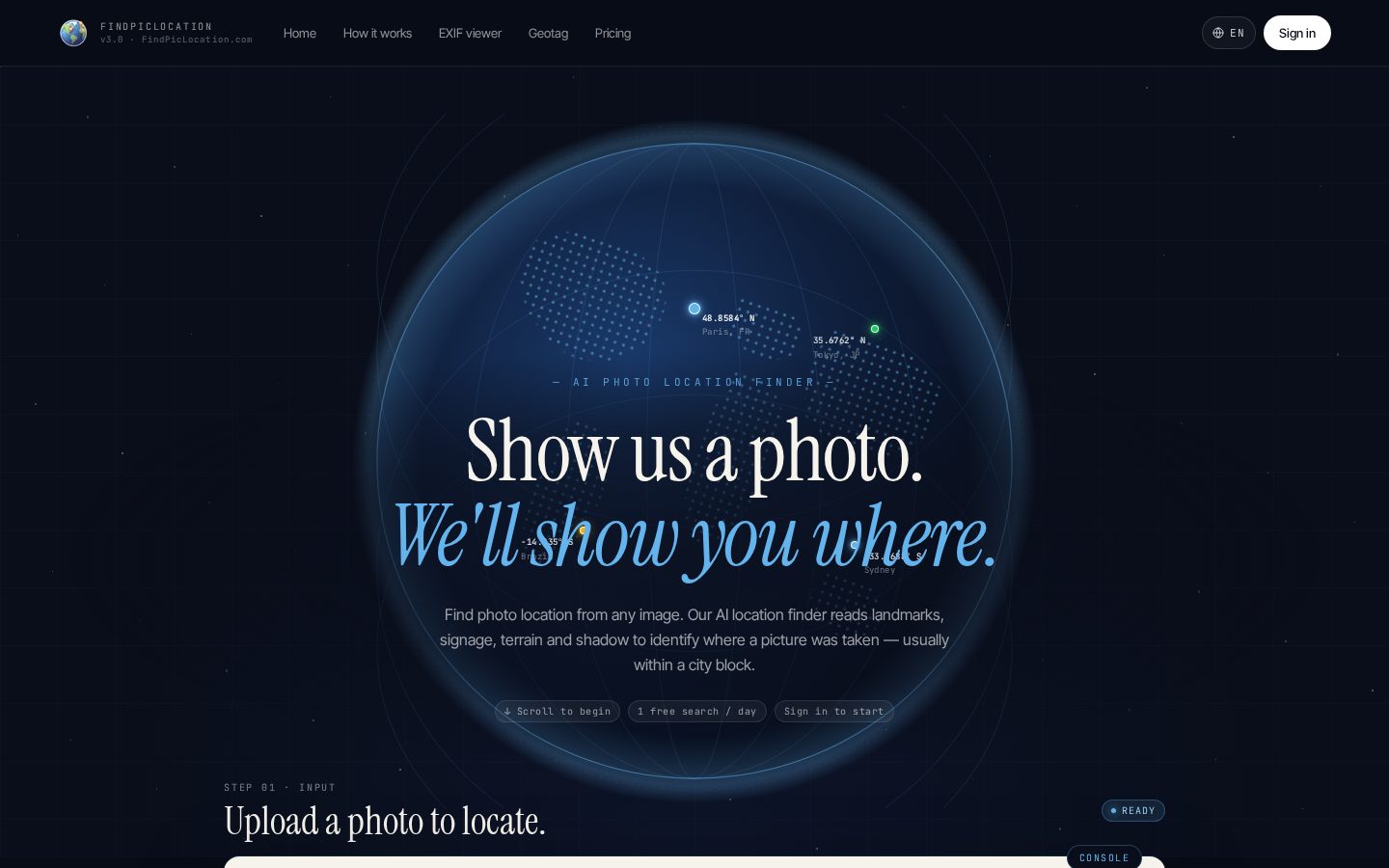 FindPicLocation Homepage