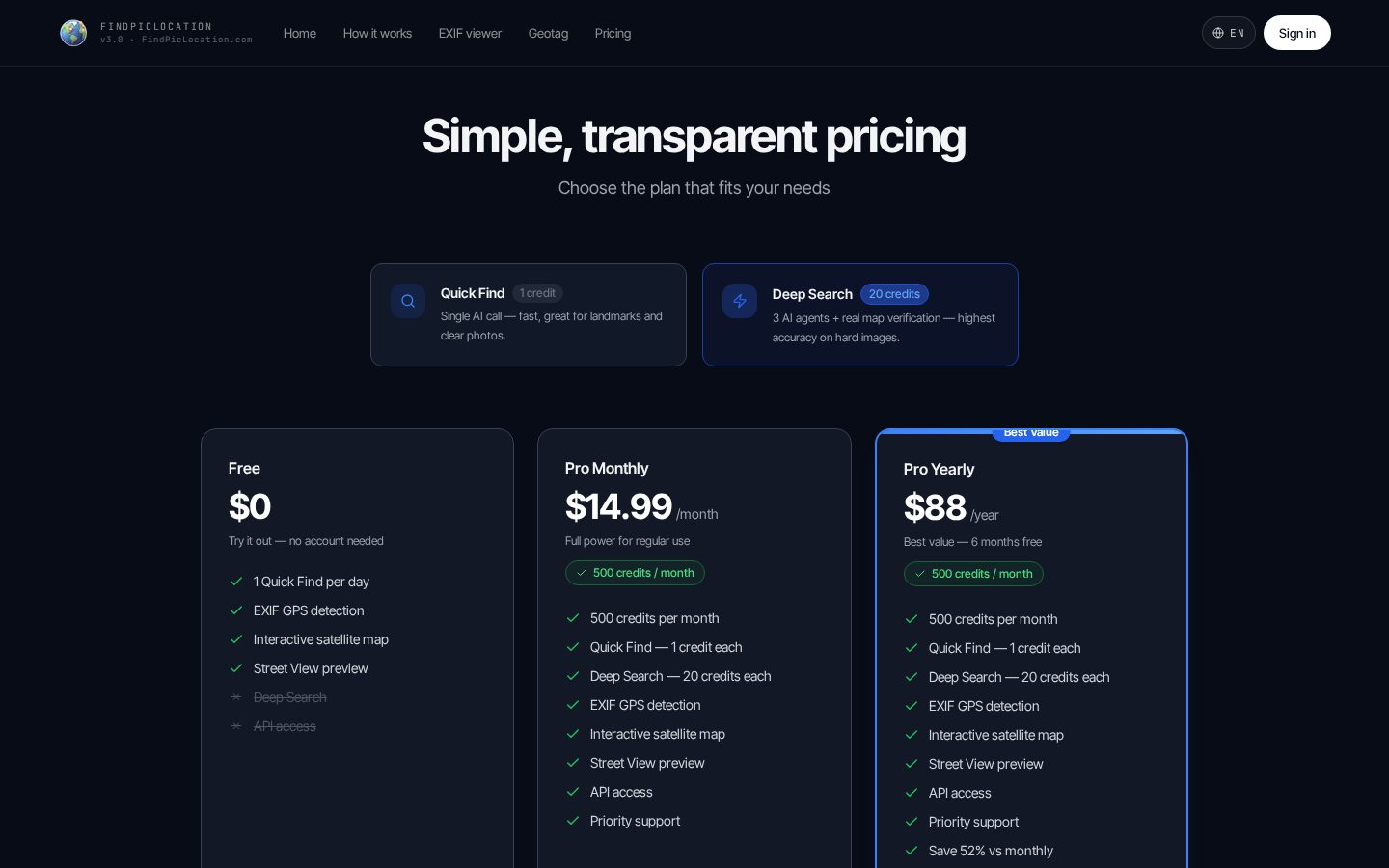 FindPicLocation Pricing
