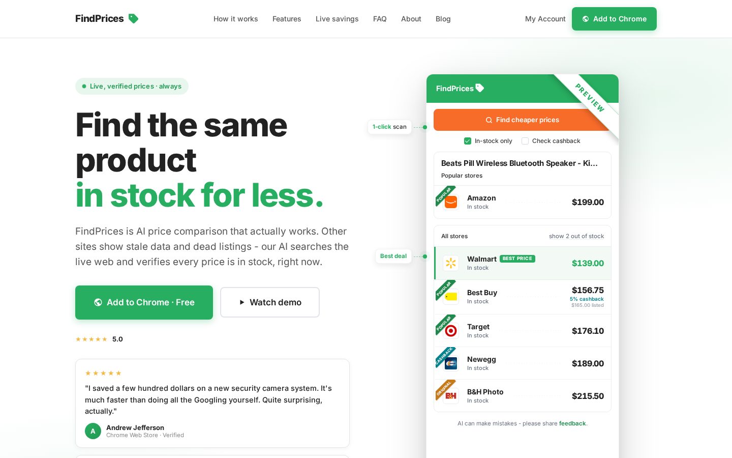 FindPrices Homepage