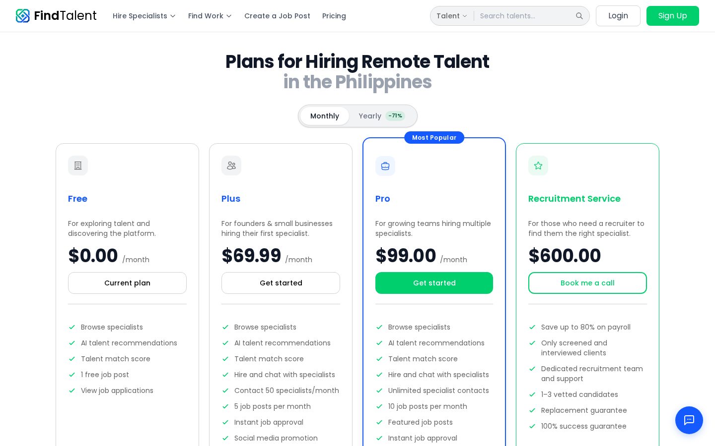FindTalent Pricing