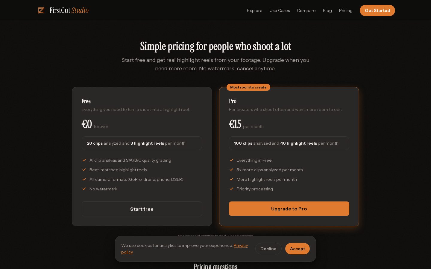 FirstCut Studio Pricing