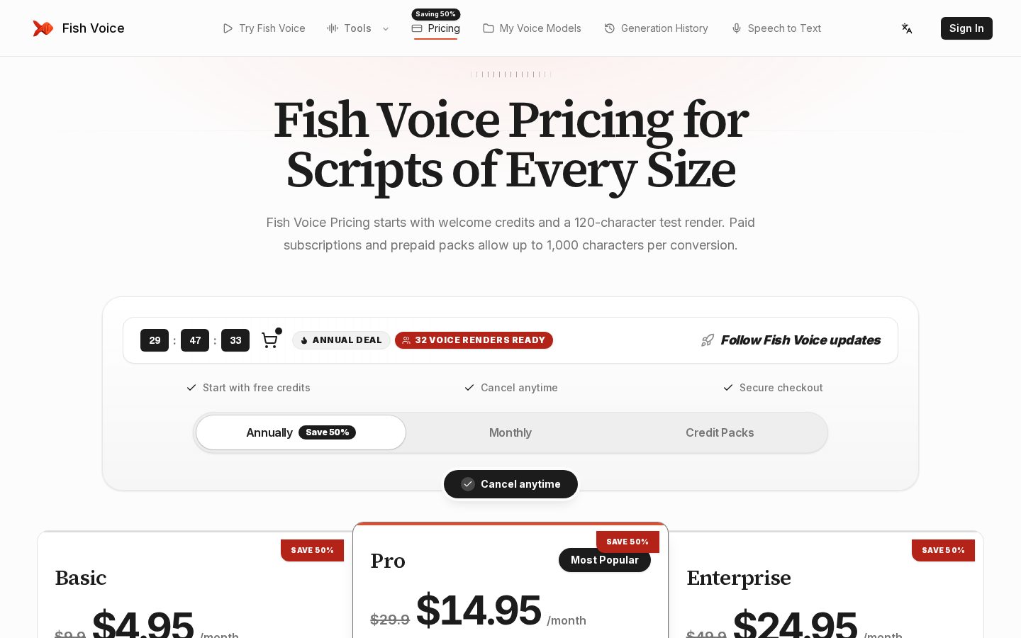 Fish Voice Pricing