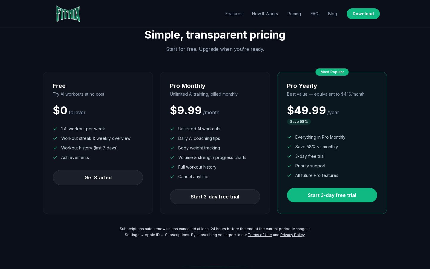 Fitnix Pricing