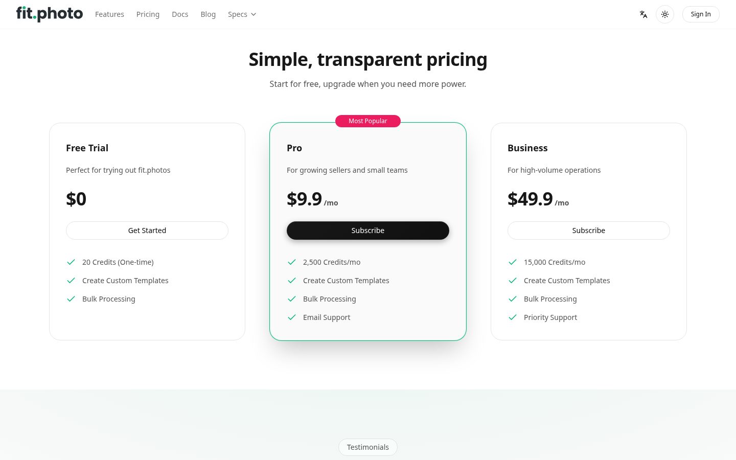 fit.photos Pricing