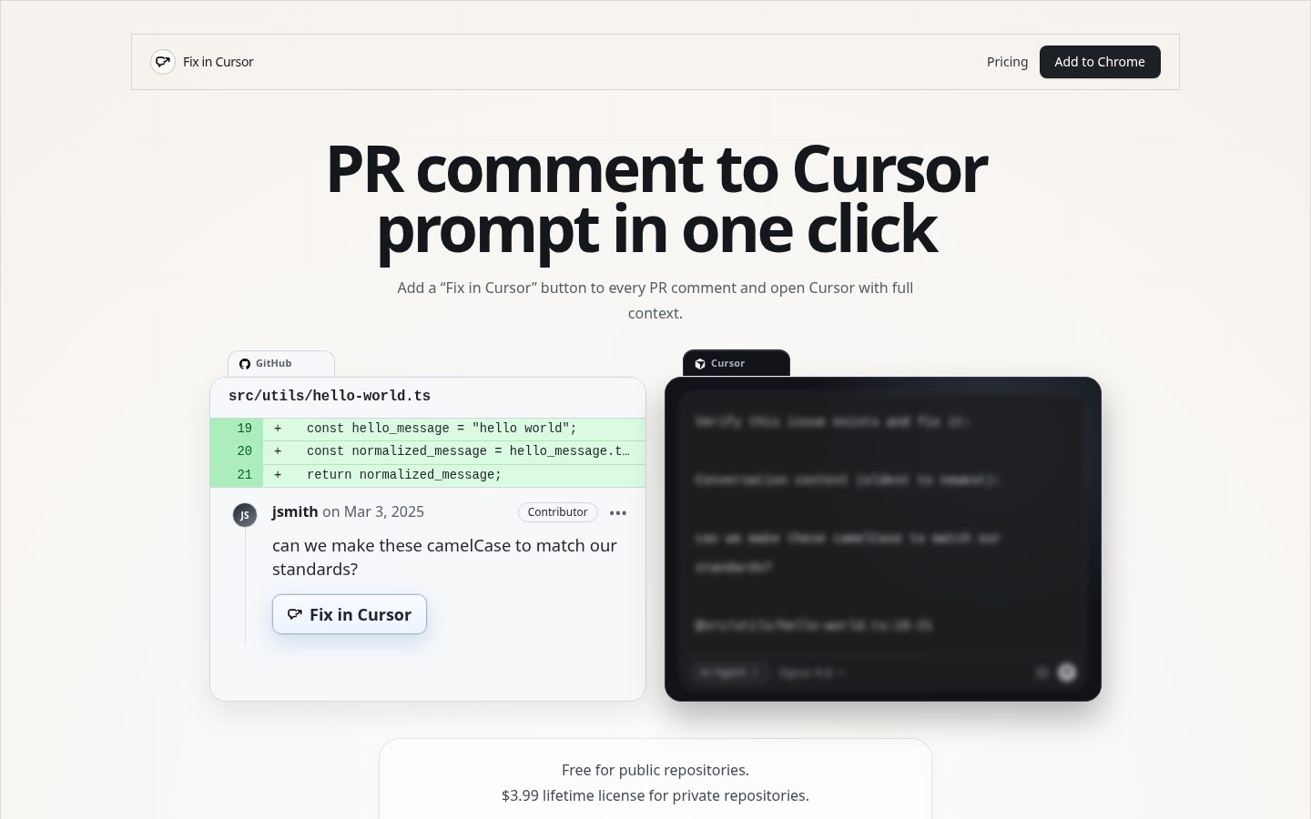 Fix in Cursor Homepage