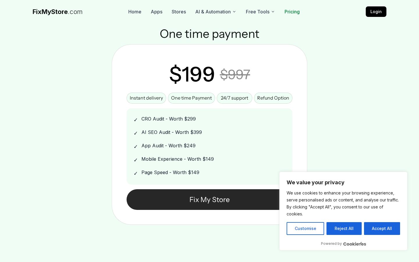 Fix My Store Pricing