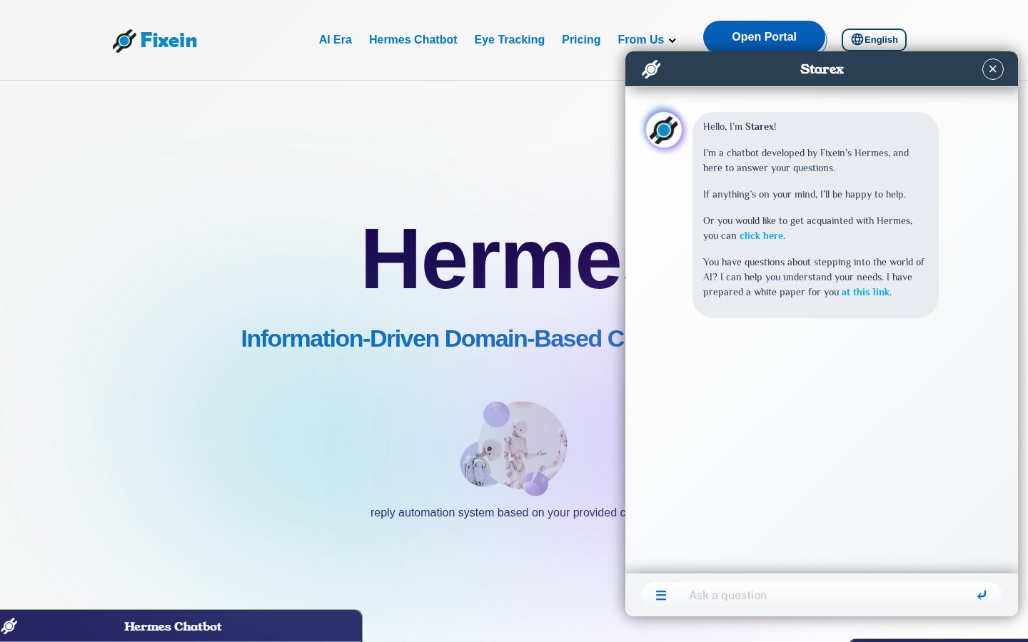 Fixein Hermes Chatbot Homepage