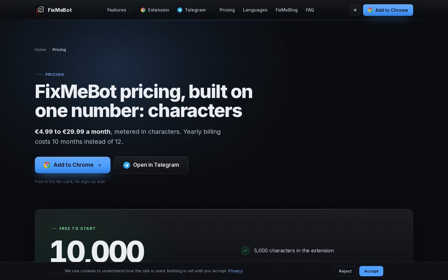 FixMeBot Pricing