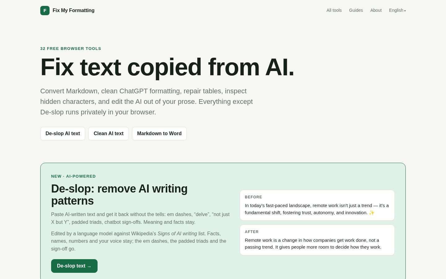 FixMyFormatting Homepage