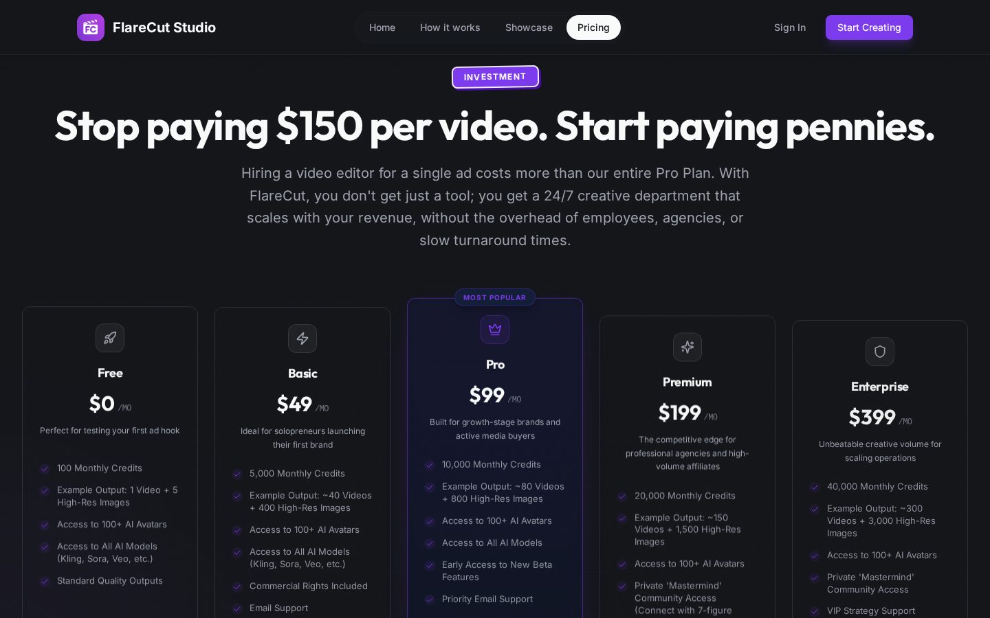 Flarecut Studio Pricing
