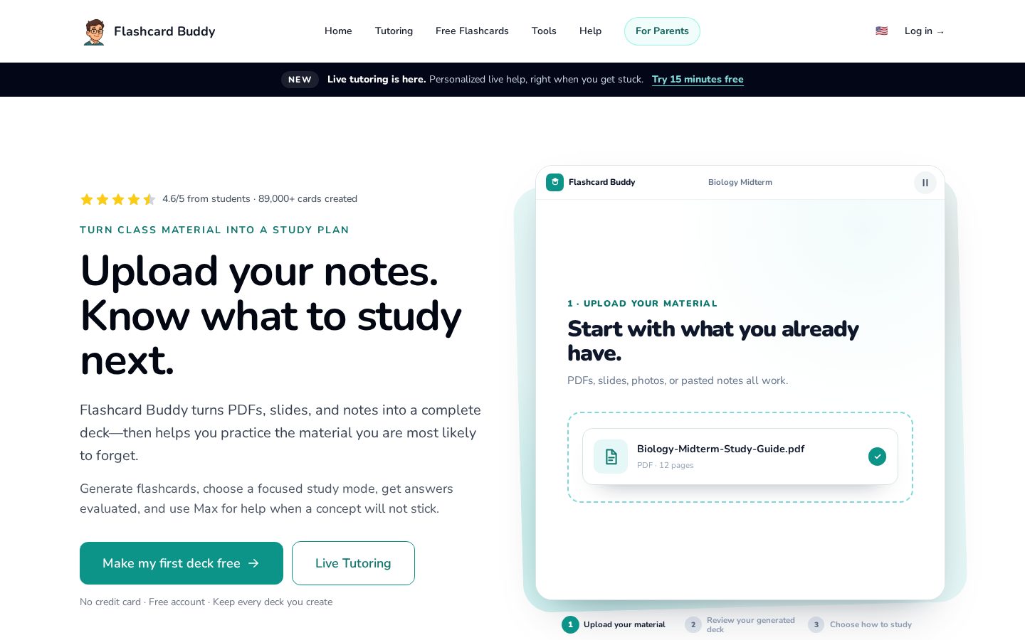 Flashcard Buddy Homepage
